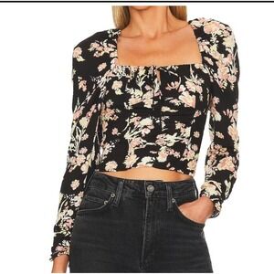 Free People Size-L/G Top Hilary Printed Floral Cropped Black